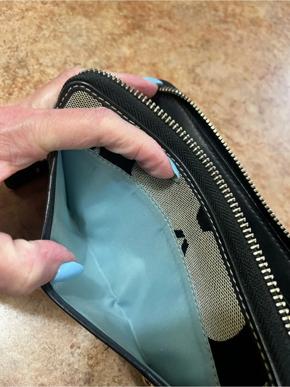 Coach Black and Beige Signature Canvas  Wallet